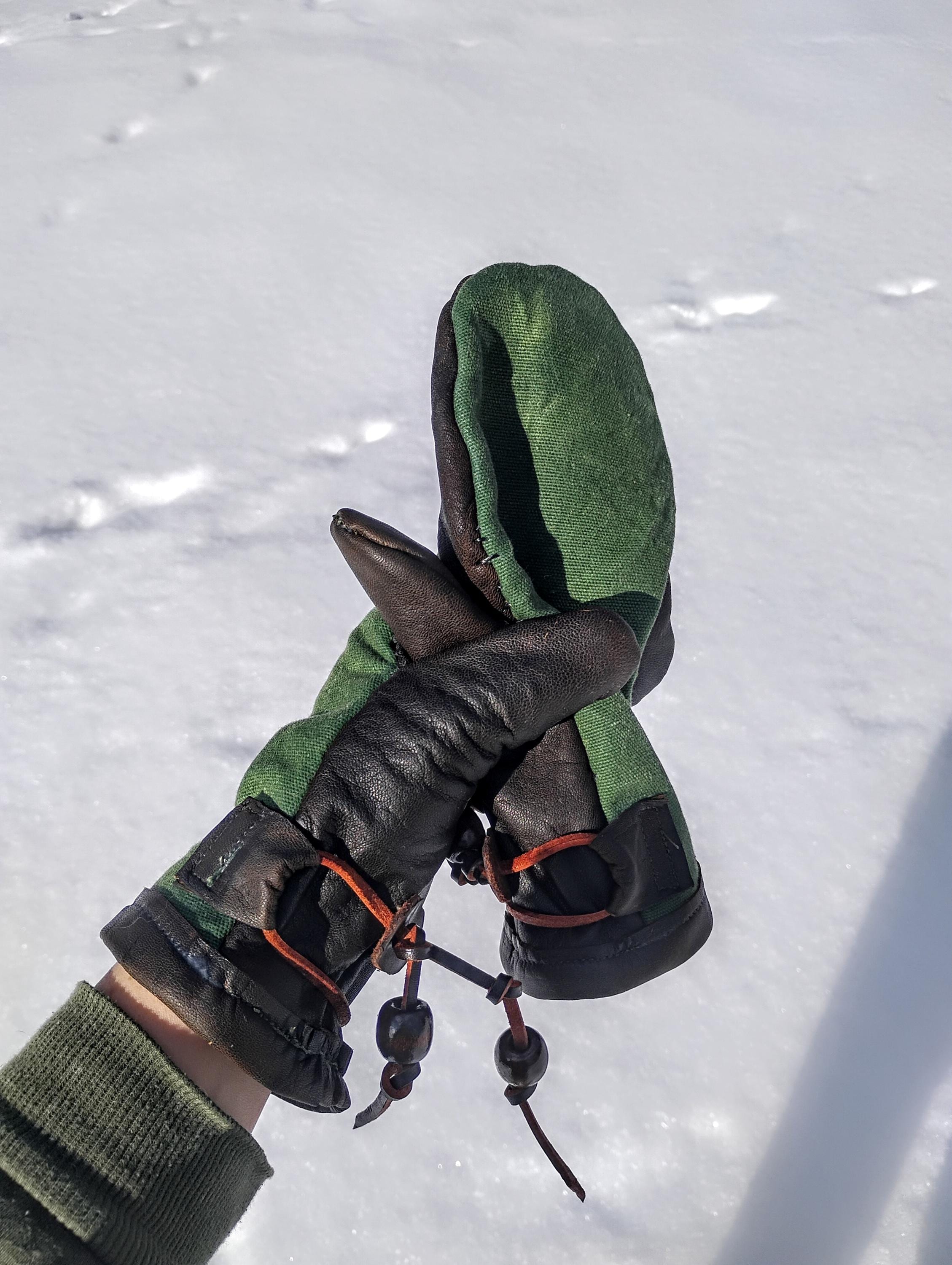 Waxed Canvas, Leather mittens.