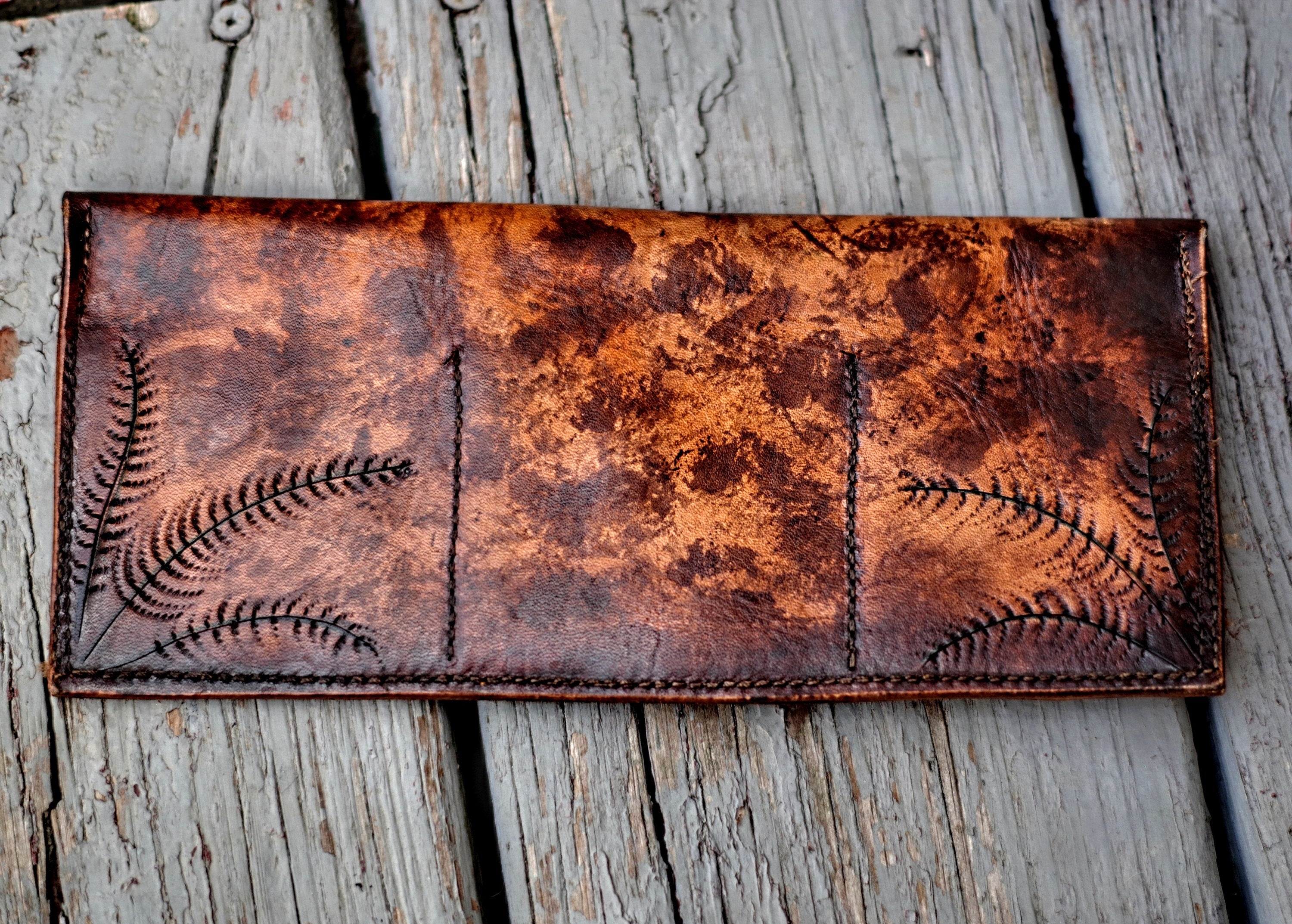 Handmade Leather Wallet with Tooled Fern Leaf Design
