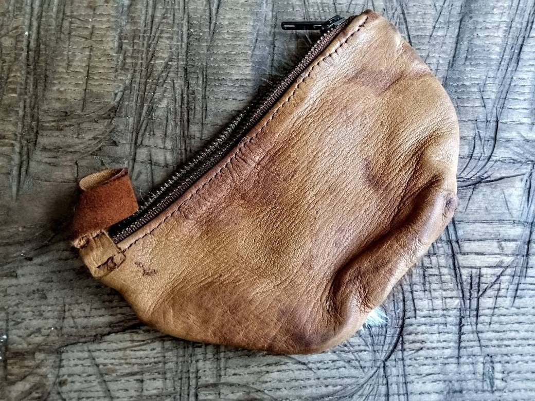 Vintage leather zip coin pouch