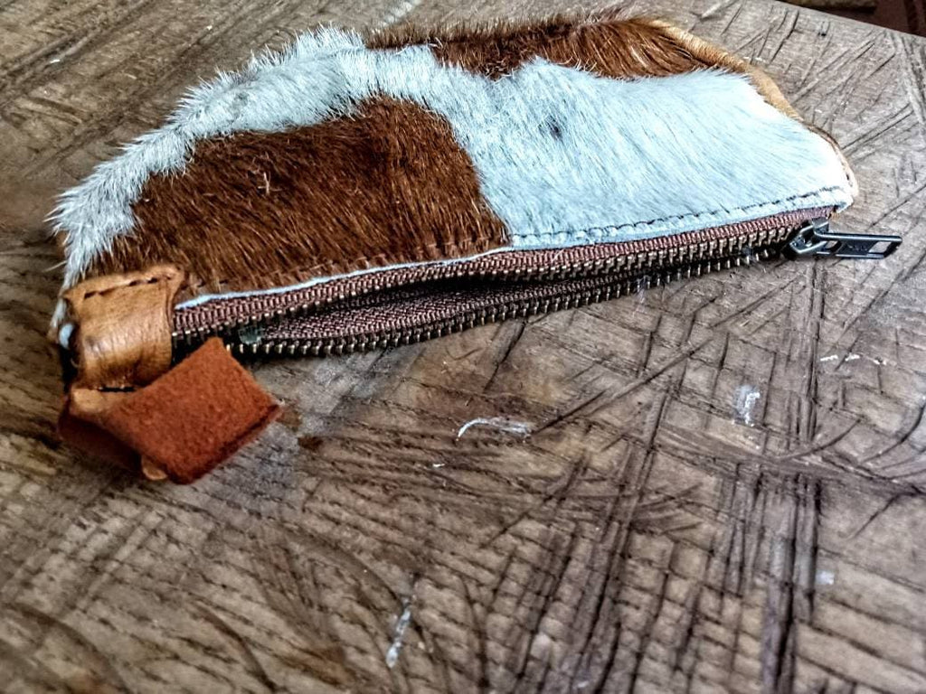 Vintage leather zip coin pouch