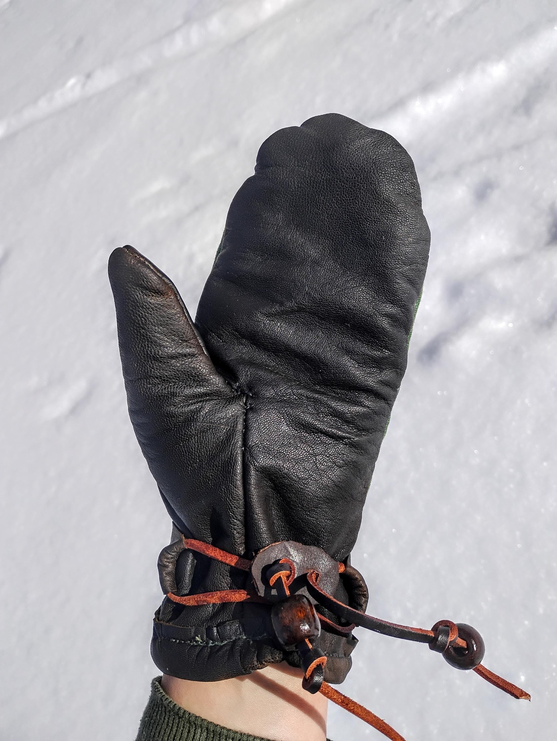 Waxed Canvas, Leather mittens.