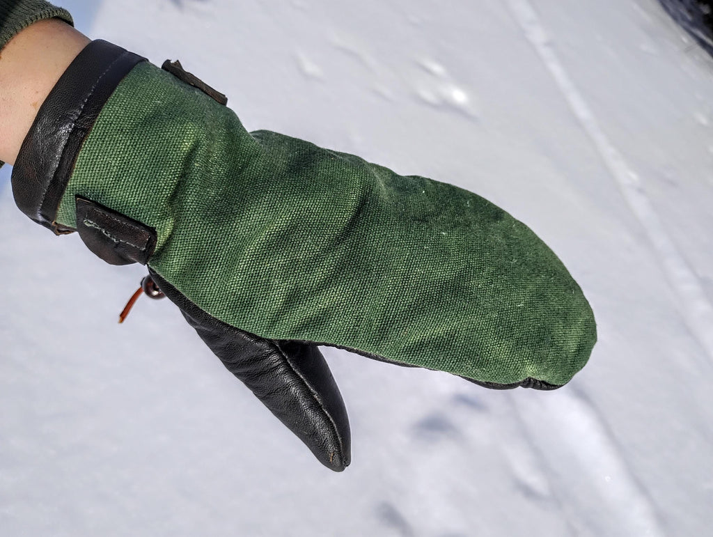 Waxed Canvas, Leather mittens.