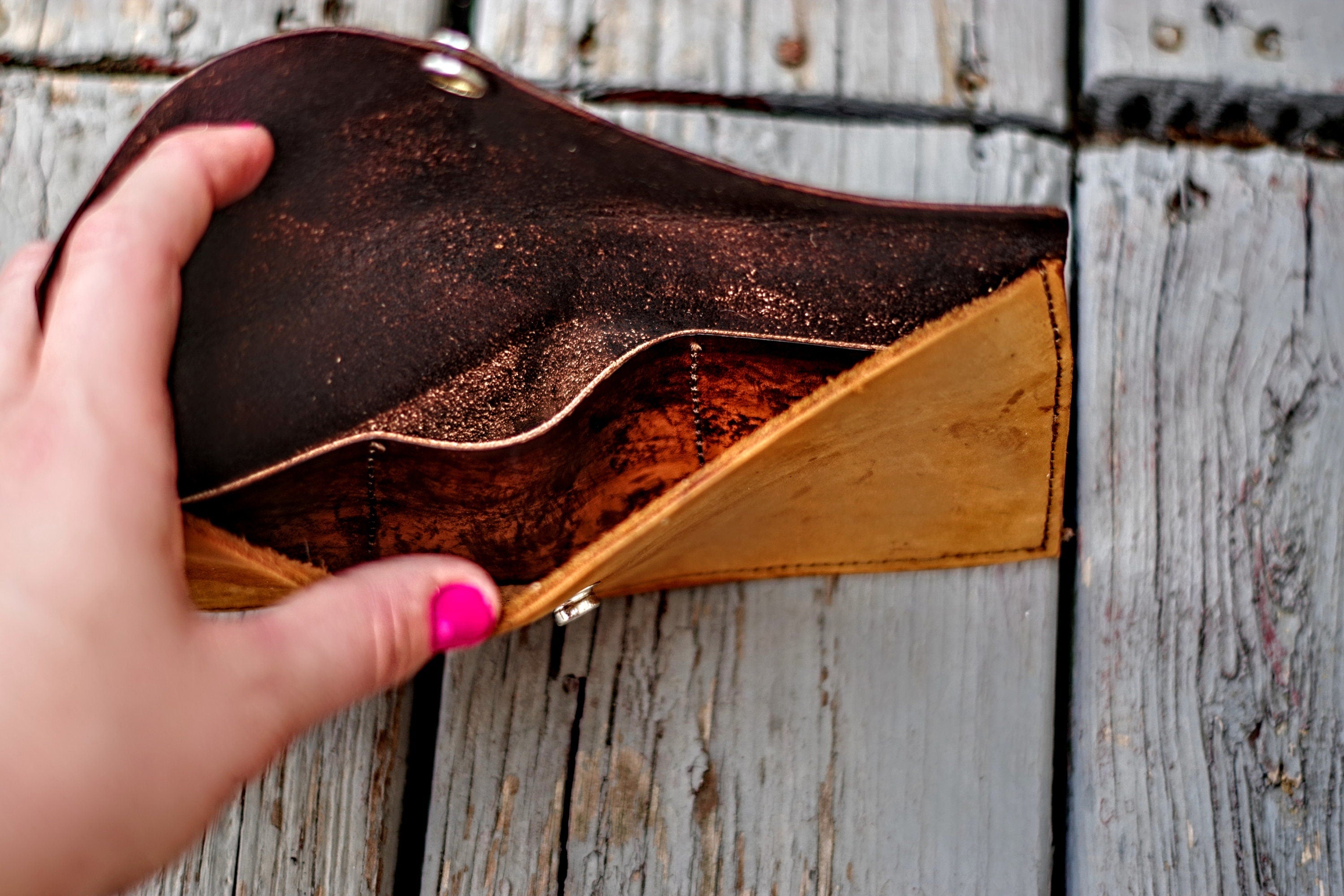 Handmade Leather Wallet with Tooled Fern Leaf Design